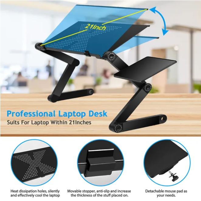 Foldwell Foldable Laptop Desk — Adjustable Bed & Sofa Tray