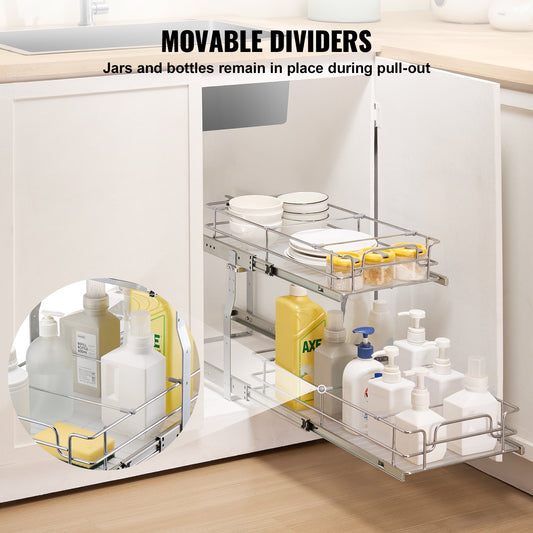 Zorqeli Pull-Out Under Sink Organizer — 2-Tier Sliding Cabinet Drawer