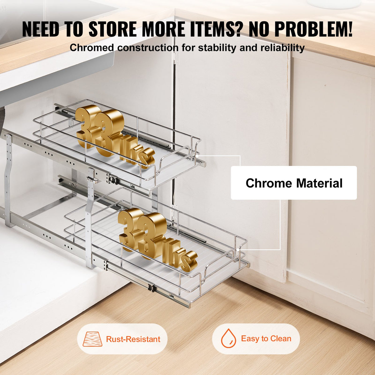 Zorqeli Pull-Out Under Sink Organizer — 2-Tier Sliding Cabinet Drawer