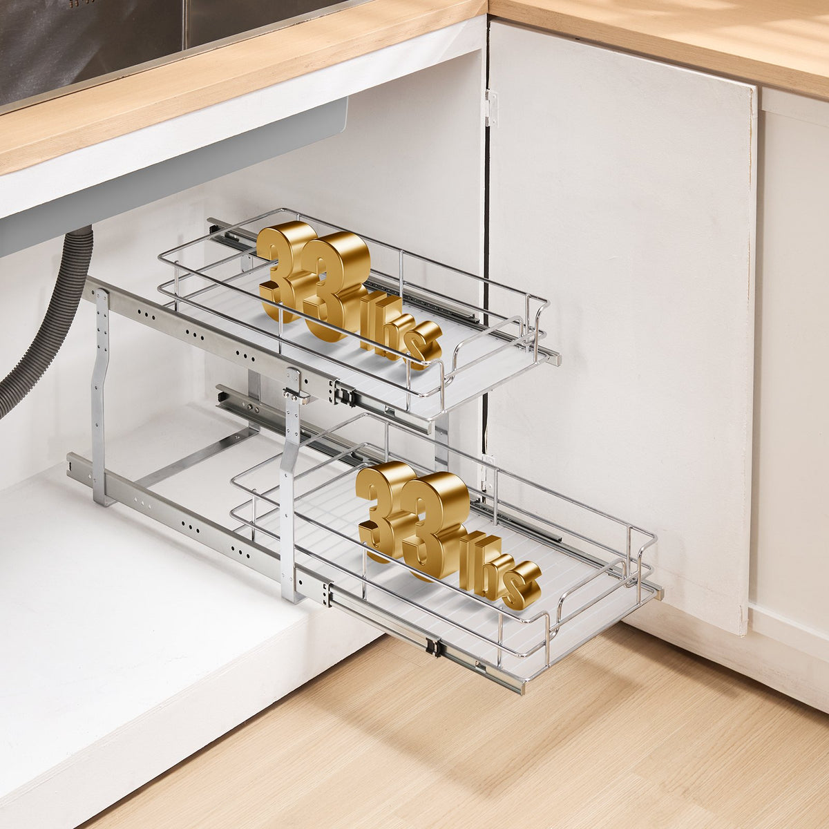 Zorqeli Pull-Out Under Sink Organizer — 2-Tier Sliding Cabinet Drawer